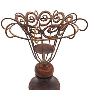 Vintage Rustic Boho Home Decor Wood & Caged Metal 13" Candle Holder